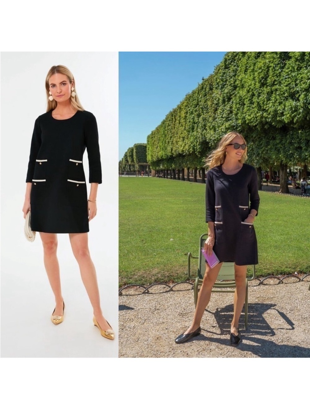 Tuckernuck Black Francoise Mod 3/4 Sleeve Mini Swing Dress